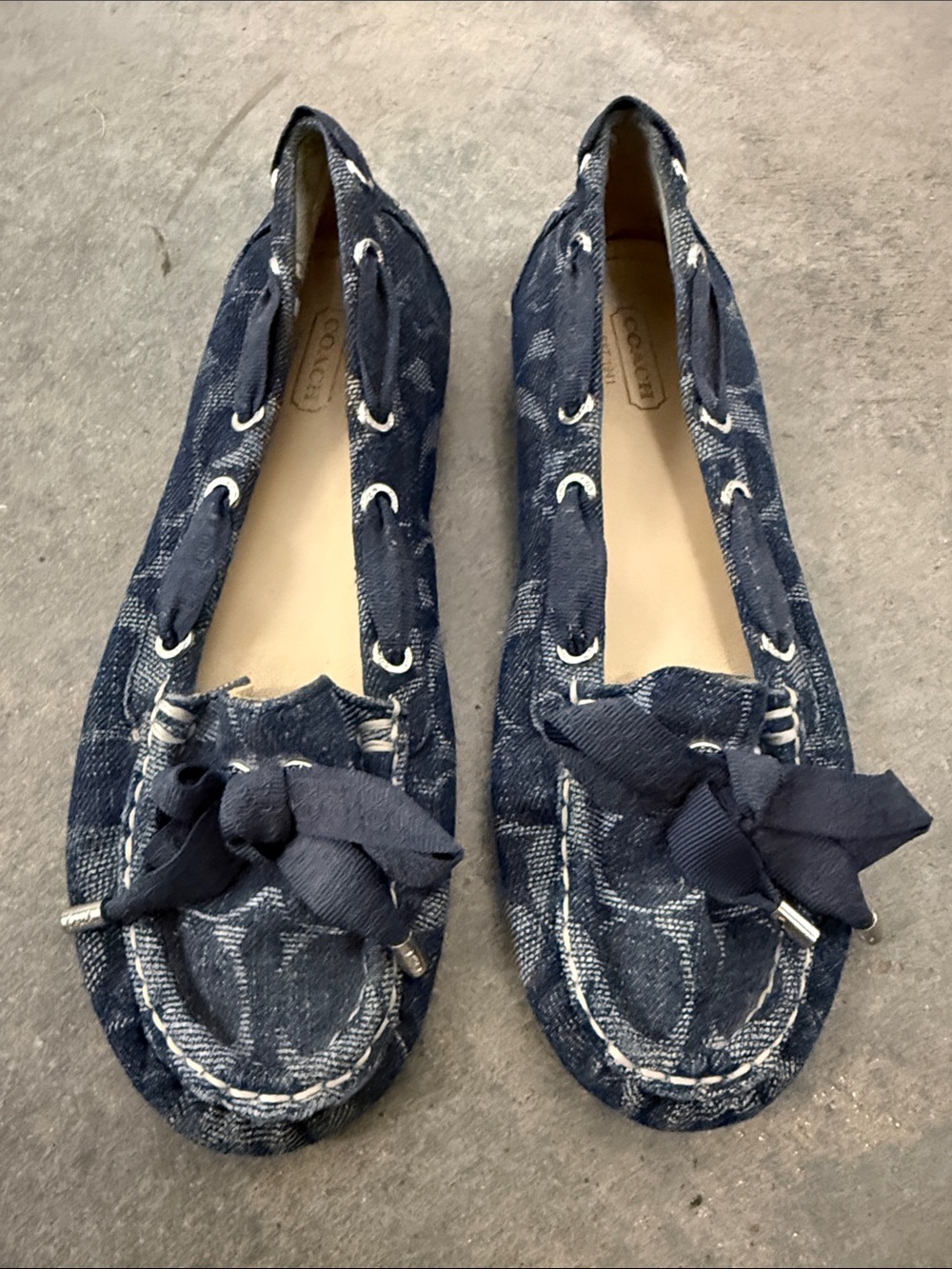Coach Denim Navy Bow Moccasin Loafers